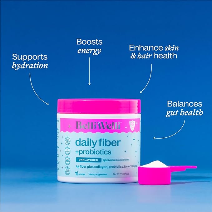 Unflavored Daily Fiber Supplement Powder with Collagen, Probiotics & Electrolytes | Supports Digestive Health, Gut Balance & Debloating, Sugar Free | 30 Servings