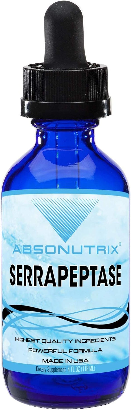 Absonutrix Serrapeptase Enzyme 583mg, 4 Fl oz, 250000 spu per Serving, 120 Servings, High Bioavailability, Quick Absorption, GMP-Certified, Non-GMO, Plant Based, Made in USA