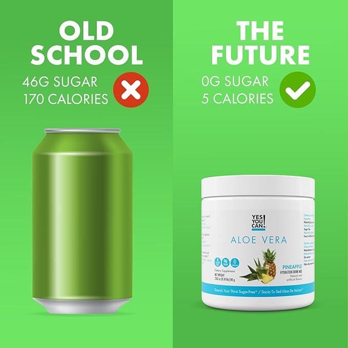 Yes You Can! Organic Aloe Vera Powder Drink Mix - Hydration Booster Infused with Pure Aloe Juice - Delicious Flavors - Made in USA - Antioxidant Rich - Pineapple Flavor - 40 Servings Per Canister (4 Pack)