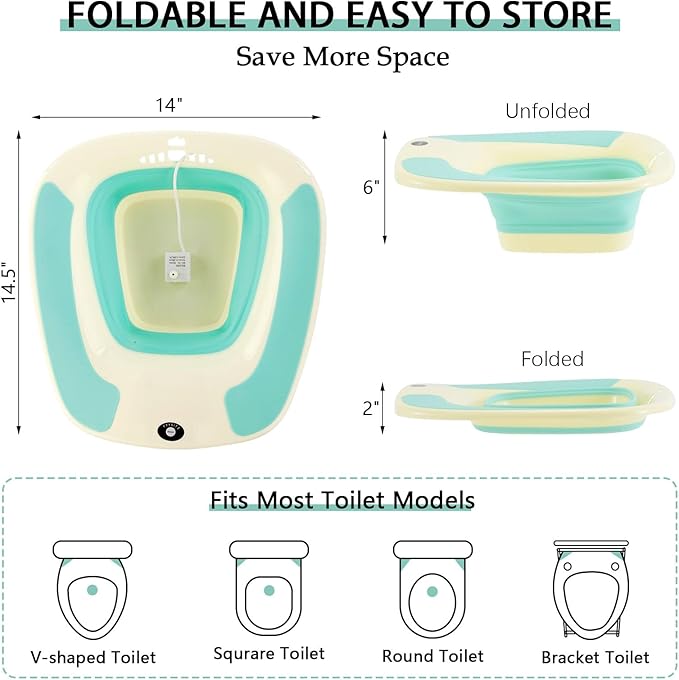 Electric Sitz Bath, Sitz Bath for Toilet Seat, Sitz Bath for Hemorrhoids, Sitz Bath for Postpartum Care, Toilet Basin for Women Men Adults, Sits Bath Soak Salts Tub, Hip Bath Bowl, Portable, Green