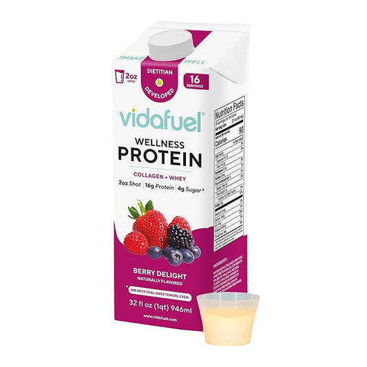 Protein Drink, 16g Protein Per 2oz Shot, 32 fl oz Carton, Berry, Collagen and Whey Drink, No Artificial Sweeteners