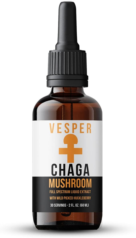 Vesper Chaga Mushroom Liquid Extract - Double Extraction with Wild Huckleberries for Antioxidant Support, Immune Health, USA-Grown, for Vitality & Cellular Defense – 2oz