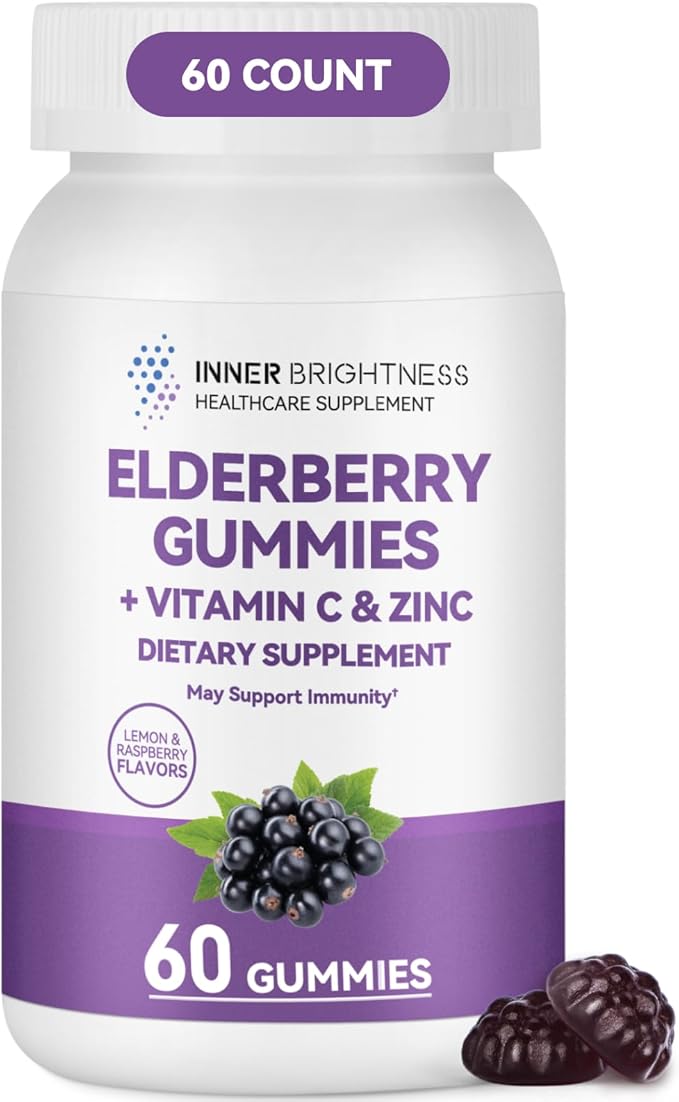 Elderberry Gummies for Adults – 60 Count | Black Elderberry with Vitamin C & Zinc | Immune Support Supplement, Antioxidant Gummies, Non-GMO, Vegan, Gluten-Free, 2-Month Supply