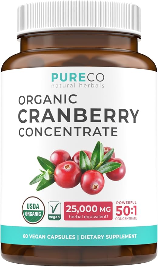 Organic Cranberry Pills - 50:1 Concentrate Equals 25,000mg of Fresh Cranberries (Vegan) for Urinary Tract Health & Kidney Cleanse - Cranberry Pills for Women - UTI Support Supplement - 60 Capsules