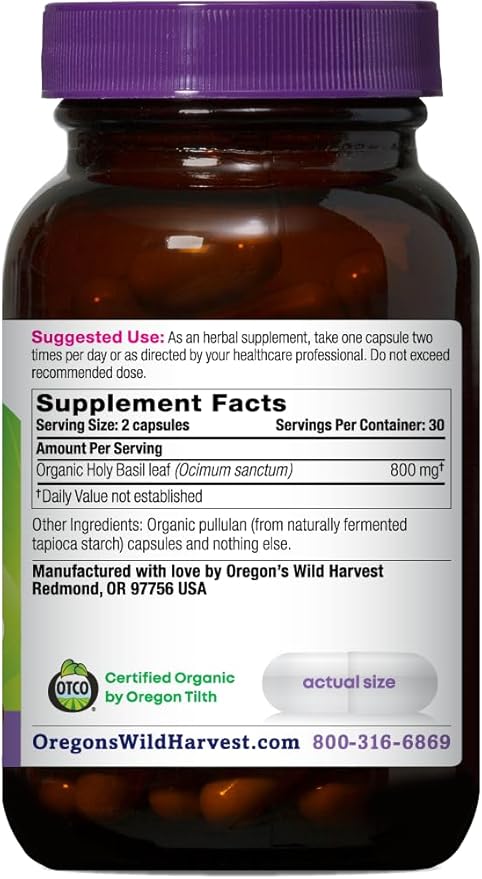 Oregon's Wild Harvest Organic Holy Basil Herbal Supplement, 60 Count