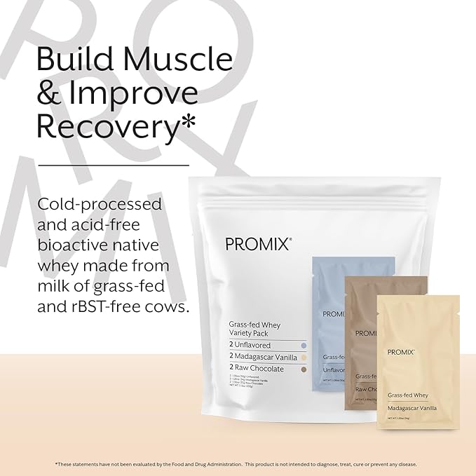 Promix Whey Protein Powder, Variety Pack (Unflavored, Vanilla, & Chocolate Flavors) Grass-Fed & 100% All Natural - ­Post Workout Fitness & Nutrition Shakes, Smoothies, Baking & Cooking Recipes