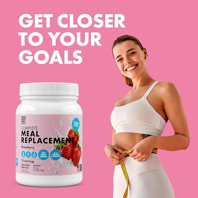 Yes You Can! Meal Replacement Shake - 20G Protein, 5G Fiber, 21 Vitamins & Minerals - Meal Replacement Protein Powder - Complete All-in-One Nutrition - 15 Servings (Strawberry)