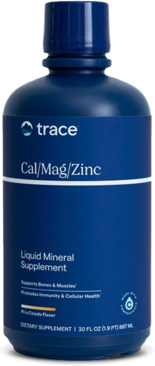 Trace Minerals | Liquid Cal/Mag/Zinc | Calcium, Magnesium, Zinc, Vitamin D3 Supplement | Supports Normal Tissue, Muscle, and Bone Density | Natural Piña Colada Flavor | 32 Servings, 32 fl oz.