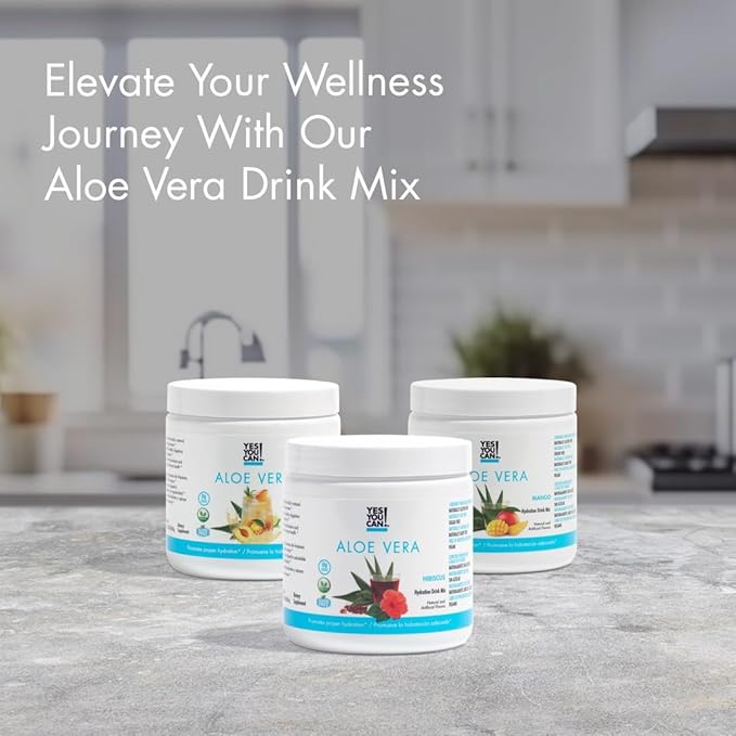 Yes You Can! Organic Aloe Vera Powder Drink Mix - Hydration Booster Infused with Pure Aloe Juice - Delicious Flavors - Made in USA - Antioxidant Rich - Variety Flavor - 40 Servings Per Canister (3 Pack)
