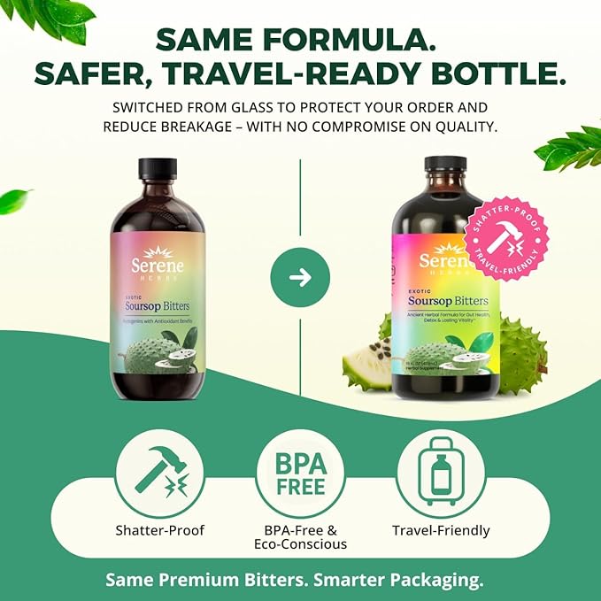 Soursop Bitters Liquid - Organic Herbal Sour SOP Guanabana Detox with Black Seed, Moringa & Ginger - Supports Digestive Wellness & Immune Function - 16 fl oz