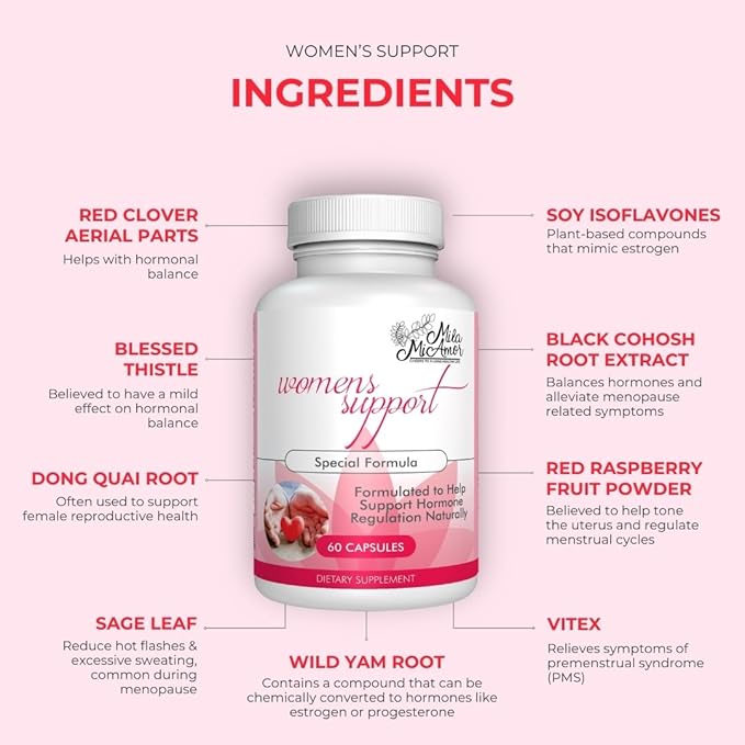 Milamiamor Women's Support - Hormone Regulator with Natural Ingredients - Estrogen Support for Women — Supplement for Hormone Balance, Menopause & Antioxidant Support - Made in USA - 60 Capsules