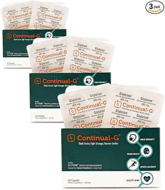 CONTINUAL - G Glyteine 400 mg Capsules | Cellular‑Enhancing Glutathione Supplement | Powerful Antioxidant Support | 90‑Day Supply (180 Capsules)