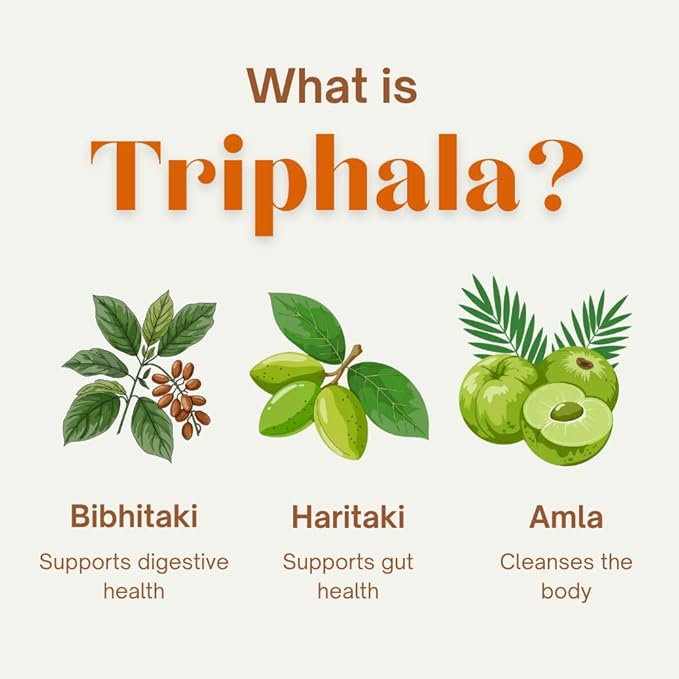 Triphala Capsules Immune Support & Digestive Health with Amla, Haritaki & Bibhitaki – Gut Cleanse, Detox, Bloating Relief – GMP Certified, Non-GMO, Vegan – 30 Count