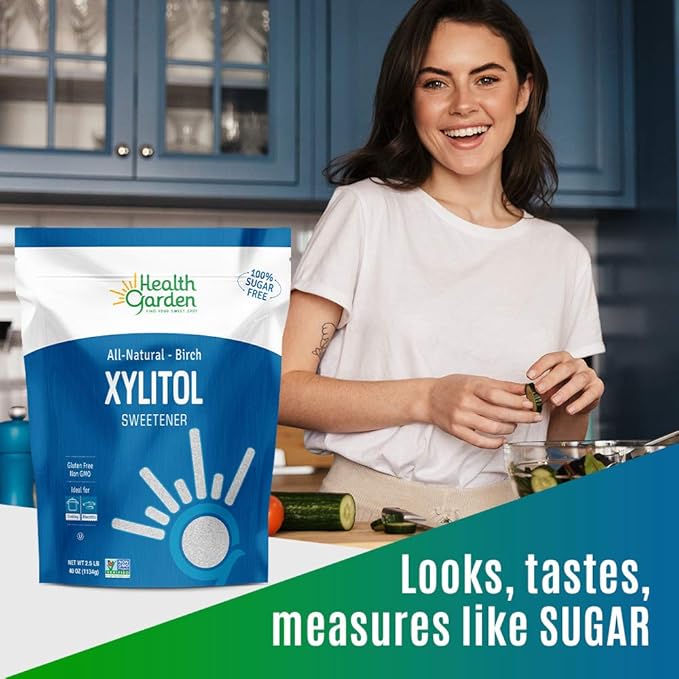 Health Garden Birch Xylitol Sweetener - 2.5 LB Resealable Bag - Pure Birch Xylitol - Non GMO, Kosher, and Made in the U.S.A. - Ideal Powdered Sugar Substitute - Non-GMO Sugar Alternative