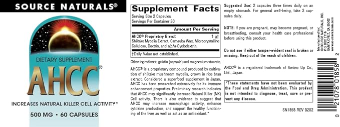 Source Naturals AHCC Increases Natural Killer Cell Activity* 500mg - 60 Capsules