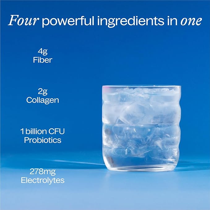 Unflavored Daily Fiber Supplement Powder with Collagen, Probiotics & Electrolytes | Supports Digestive Health, Gut Balance & Debloating, Sugar Free | 30 Servings