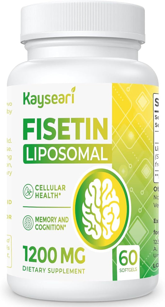 Fisetin 1200mg Liposomal Fisetin Supplements 98% Pure Fisetin Polyphenols Antioxidants Immunity Health Aging Cognitive Support Non-GMO 60 Capsules