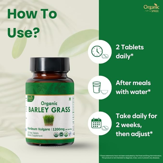 Barley Grass 120 Tablets | USDA Organic Certified |Hordeum Vulgare(Barely Grass) | Supports Detox & Immune Health | Dietary Supplement120tab - Pack of 3