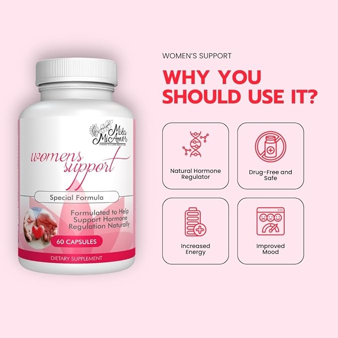 Milamiamor Women's Support - Hormone Regulator with Natural Ingredients - Estrogen Support for Women — Supplement for Hormone Balance, Menopause & Antioxidant Support - Made in USA - 60 Capsules