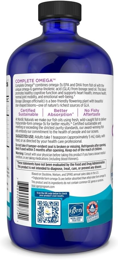 Nordic Naturals Complete Omega, Lemon Flavor - 16 oz - 1270 mg Omega-3 - EPA & DHA with Added GLA - Healthy Skin, Cognition, Positive Mood - Non-GMO - 96 Servings