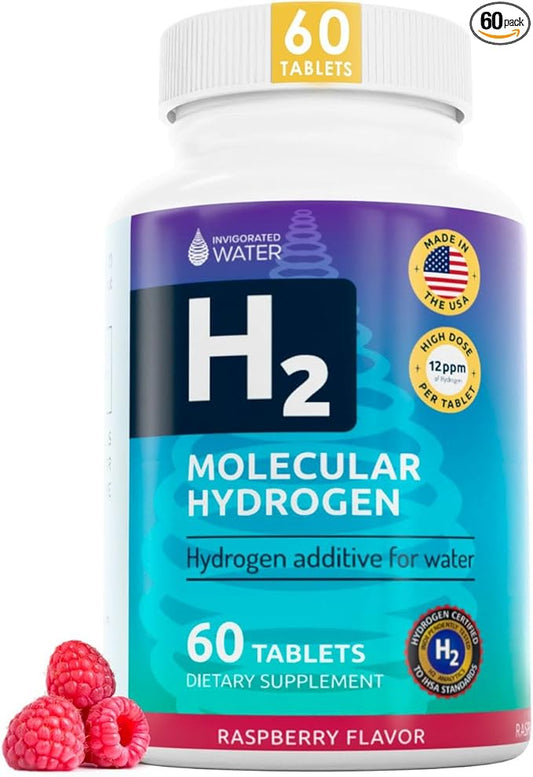 Invigorated Water - Hydrogen Water Tablets with Magnesium, 60 Servings - H2 Supplements Support Normal Energy, Brain, and Cognitive Health, Raspberry Flavor