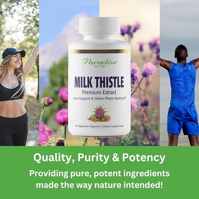 Paradise Herbs Milk Thistle, Active Whole Spectrum Extract, Vegan, Non GMO, Gluten Free, 60 Vegetarian Capsules