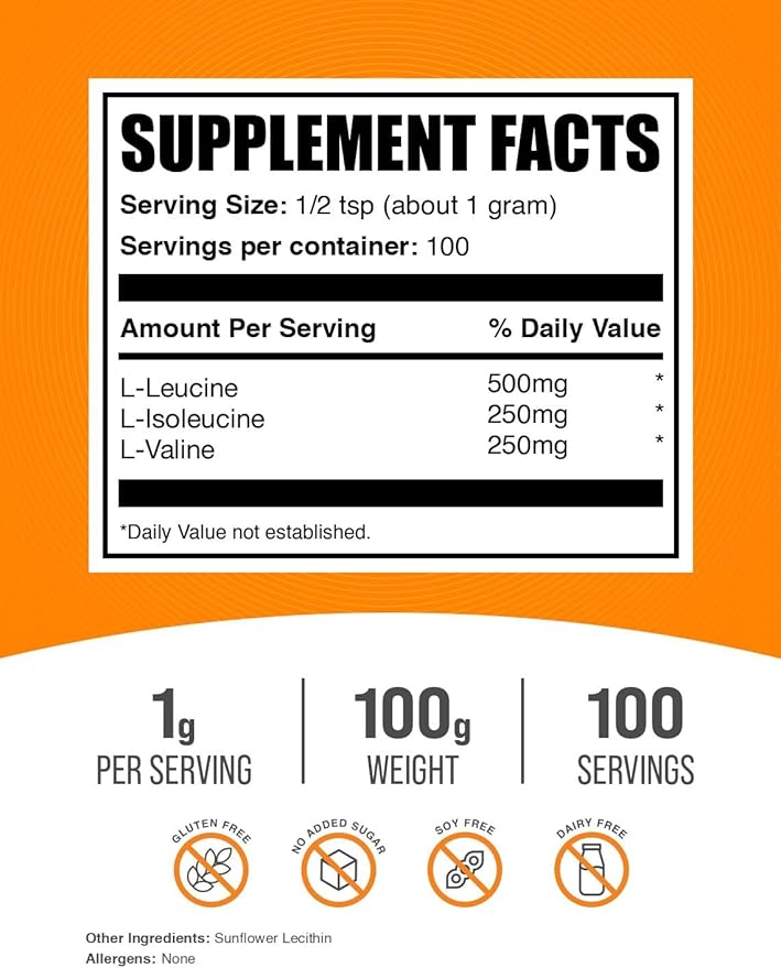 BulkSupplements.com BCAA 2:1:1 Powder - Branched Chain Amino Acids, BCAAs Amino Acids Powder - Unflavored & Gluten Free, 1g per Serving, 100g (3.5 oz) (Pack of 1)