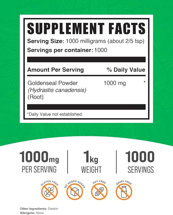 BulkSupplements.com Goldenseal Powder - Herbal Supplement, Sourced from Goldenseal Root - Vegan & Gluten Free, 1g per Serving, 1kg (2.2 lbs) (Pack of 1)