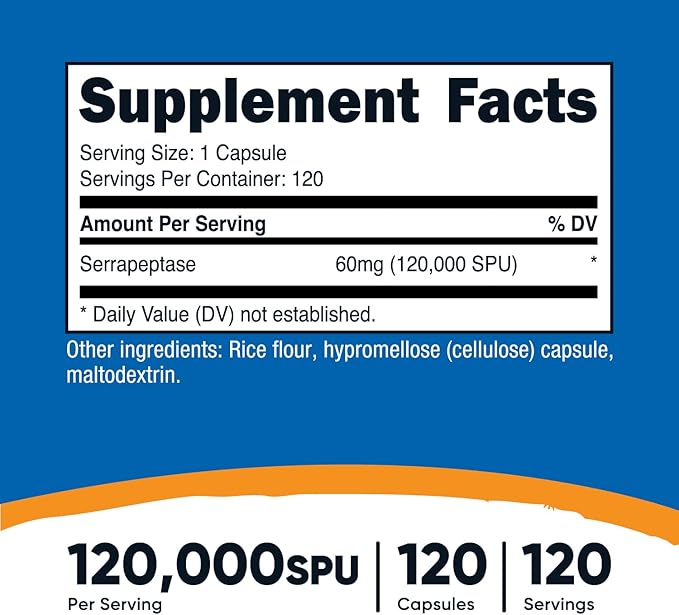 Nutricost Serrapeptase 120,000 SPU, 120 Capsules - Gluten Free, Non-GMO, and Vegetarian Friendly