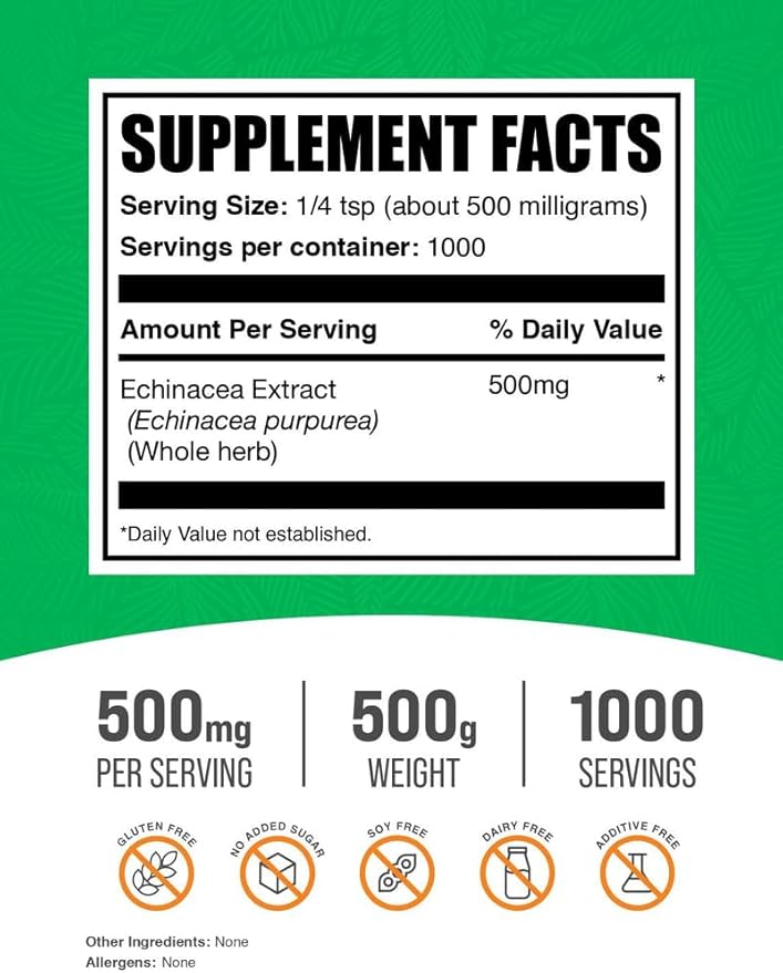BulkSupplements.com Echinacea Extract Powder - Echinacea Extract, Herbal Supplement for Immune Support - Vegan & Gluten Free, 500mg per Serving, 500g (1.1 lbs) (Pack of 1)