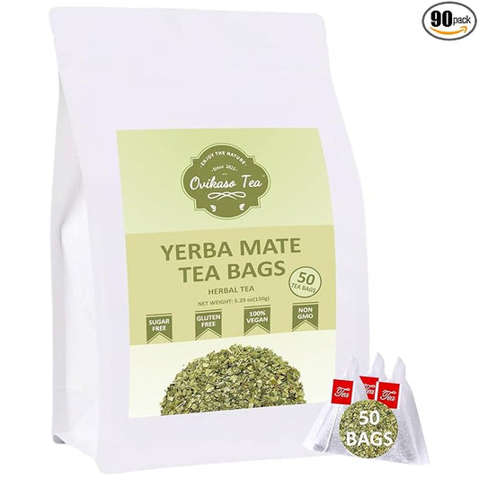 Ovikaso Tea, Yerba Mate Tea Bags, 50 Pyramid Tea Bags, 3g/bag, Cultivated From Argentina, Unsmoked Pure Yerba Mate, Rich In Antioxidants