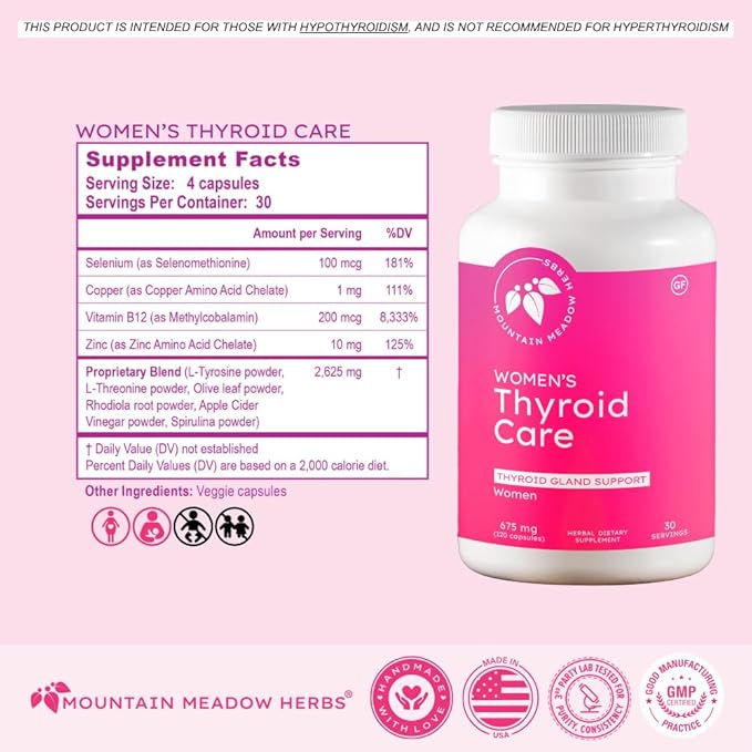 Mountain Meadow Herbs Women's Thyroid Care - Natural Herbal Supplement for Thyroid Function, Hormone Balance & Wellness 120ct