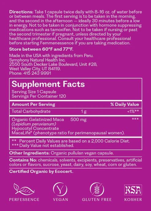 Femmenessence® MacaLife® – Clinically Proven Perimenopausal Supplement for Natural Hormone Balance, Symptom Relief, Heart & Mood Support, Without Added Hormones (360 Capsules, 180 Day Supply)