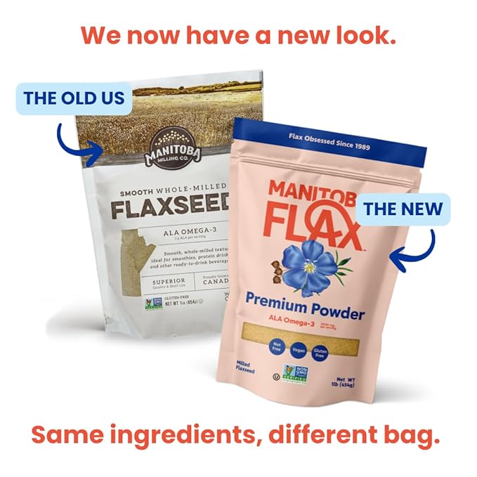 Premium Flaxseed Powder (NEW LOOK!) | Manitoba Flax by Manitoba Milling Co.| 1 lb. bag | 3000 mg Omega-3, Fiber, Plant Protein | Vegan, Non-GMO, Gluten Free | Use in smoothies, oatmeal, yogurt, baked goods, dressings and sauces, and more