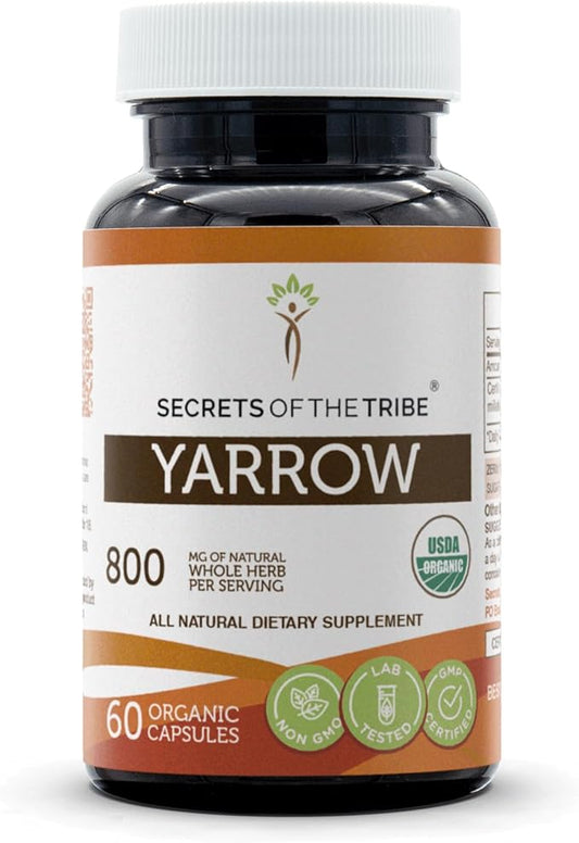 Yarrow 60 Capsules, Made with Vegetable Capsules and USDA Organic Achillea millefolium Soothes The Body/Stress Relief (60 Capsules)