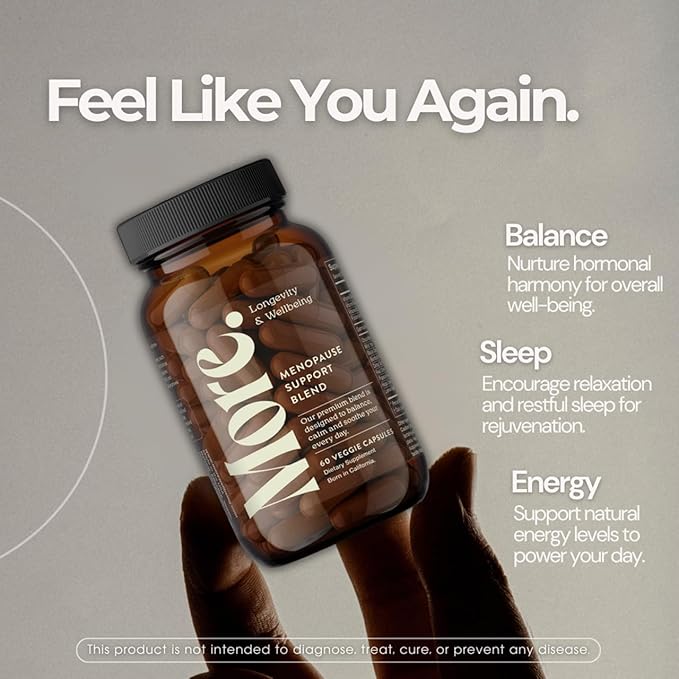 More. Longevity & Wellbeing Menopause Support Supplements for Women | Vegan, Hormone-Free & Gluten-Free | Natural Extracts for Hot Flashes, Night Sweats & Hormonal Balance – 60 Caps