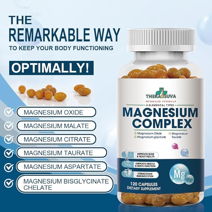 High Absorption Magnesium Complex | 6 Element Magnesium Complex for Muscle, Bone & Nerve Health - 120 Softgel Capsules, 60 Day Supply