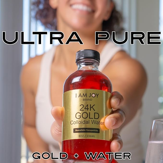 I Am Joy: Liquid Colloidal Gold 24k 99.99% Pure 100ppm Ruby Red Water Based All Natural Electrolysis Large 8oz Glass Bottle