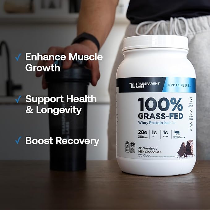 Transparent Labs Grass-Fed Whey Protein Isolate - Naturally Flavored, Gluten Free Whey Protein Powder with 28g of Protein per Serving & 9 Amino Acids - 30 Servings, Milk Chocolate