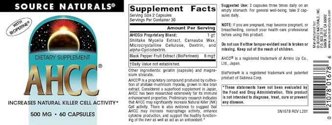 Source Naturals AHCC with Bioperine 500 mg - 60 Capsules