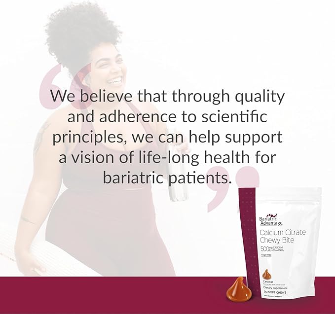 Bariatric Advantage Calcium Citrate Chewy Bites 500 mg - Highly Absorbable & Digestible - Vitamin D3 - Easily Chewable Calcium Supplement - Caramel Flavor - 90 Count