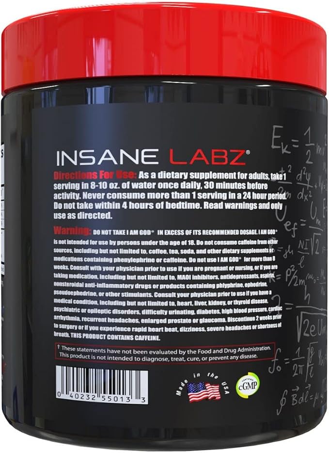 Insane Labz I am God Pre Workout, High Stim Pre Workout Powder Loaded with Creatine and DMAE Bitartrate Fueled by AMPiberry, Energy Focus Endurance Muscle Growth,25 Srvgs, Fruit Punch