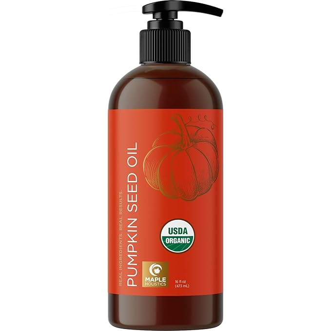 Pumpkin Seed Oil Organic Certified - 100% Pure Organic Pumpkin Seed Oil for Hair and Anti Aging Face Oil - USDA Organic Hair Oil for Dry Hair and Volume - Virgin Cold Pressed & Unrefined (16oz)
