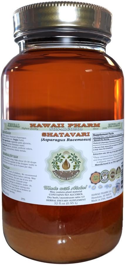 Hawaii Pharm Shatavari Alcohol-Free Liquid Extract, Shatavari (Asparagus Racemosus) Root Glycerite Natural Herbal Supplement, USA 32 fl.oz