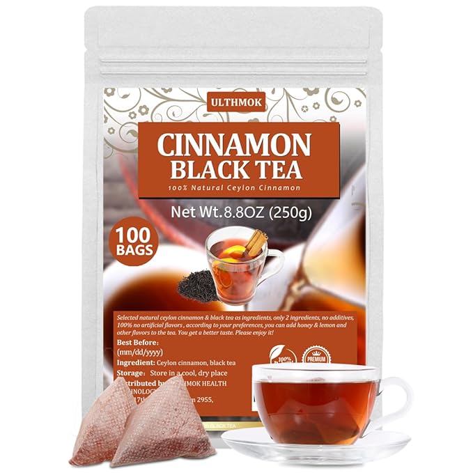 Premium 100 Cinnamon Black Tea Bags,Made with Natural Ceylon Cinnamon & Ceylon Black Tea, 100% No Artificial Flavors & No Additives.