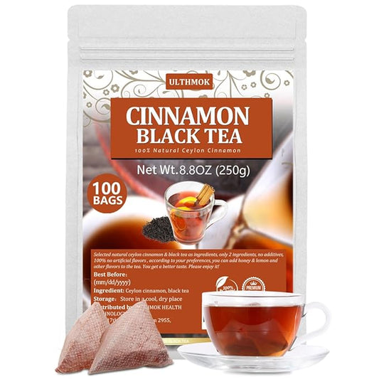 Premium 100 Cinnamon Black Tea Bags,Made with Natural Ceylon Cinnamon & Ceylon Black Tea, 100% No Artificial Flavors & No Additives.