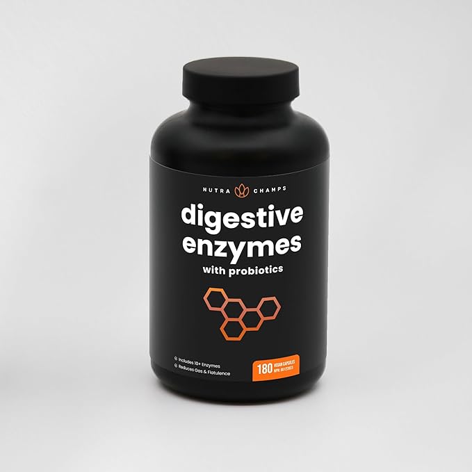 NutraChamps Digestive Enzymes with Probiotics and Prebiotics for Women & Men - 180 Vegan Capsules with Bromelain for Bloating & Optimal Gut Health