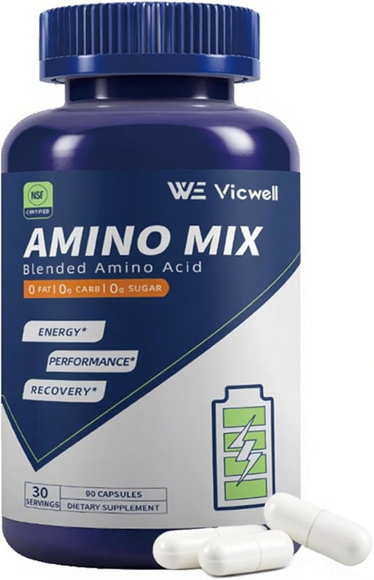 Amino Acid, Supports Muscle Recovery and Lean Muscle Growth, Enhances Energy and Endurance, Contains Essential Amino Acids and BCAAs, 90 Capsules (1 Bottles)