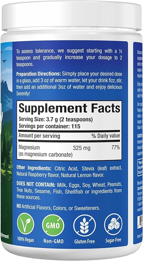 Nature’s Perfect Night | Serenity Magnesium Drink Mix Powder | Anti-Stress | Gluten Free | Vegan | Non-GMO | Sugar-Free | Supports Relaxation, Sleep, Heart, Bone, and Nerve Health | 15 oz
