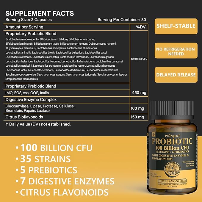 Probiotics with Prebiotics for Men and Women - 35 Strains Organic Probiotics 100 Billion CFU for Gut & Digestive Health, Vegan Acidophilus Probiotic Supplement, Non-GMO Raw Probiotic 60 Capsules